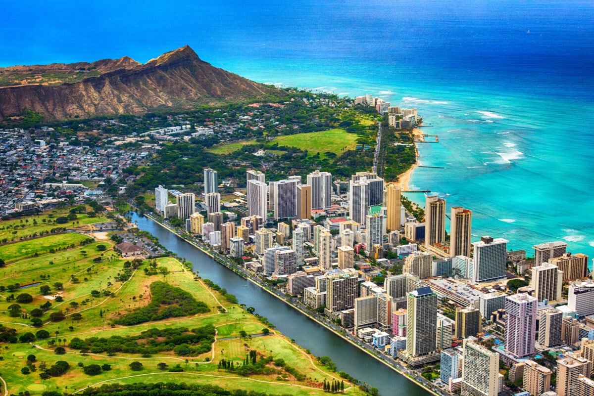 A scenic view of Waikiki Beach in Honolulu with Diamond Head in the background, showcasing top attractions and island adventures