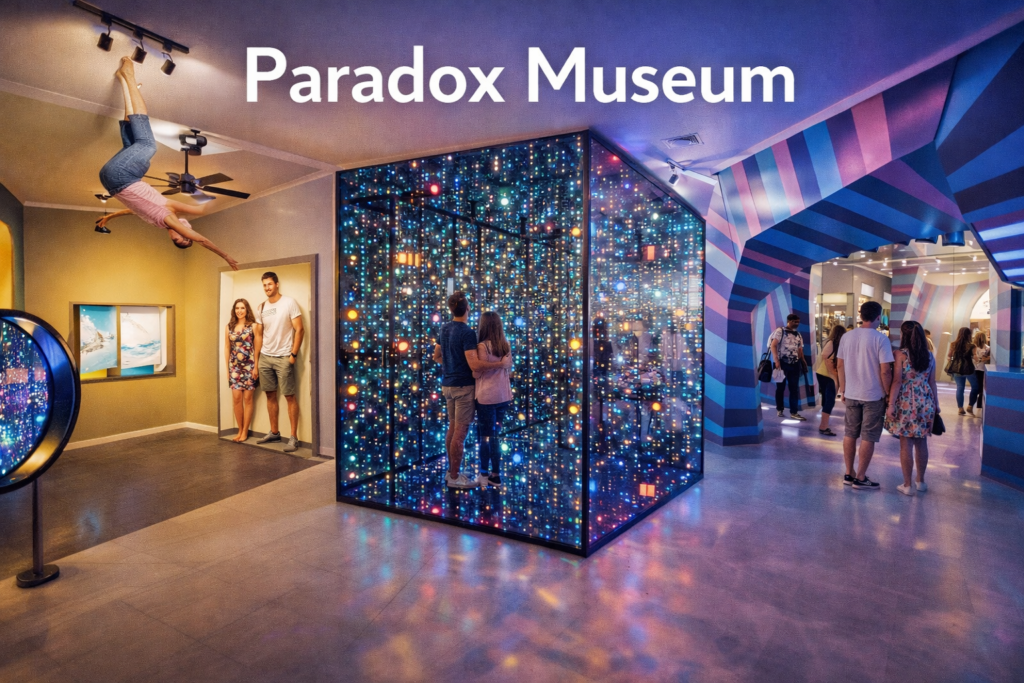 Paradox Museum Miami exterior with modern architecture and interactive illusion museum signage under bright daylight, showcasing a unique immersive attraction in Miami