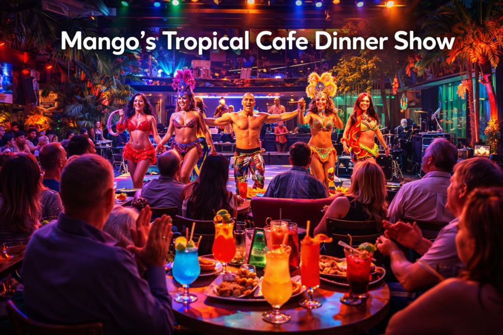 Mango’s Tropical Cafe South Beach dinner show with live Latin dancers colorful stage lights and tropical cocktails