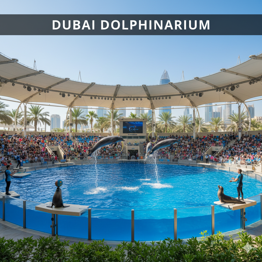 Dubai Dolphinarium dolphin and seal show with interactive performances for families and tourists