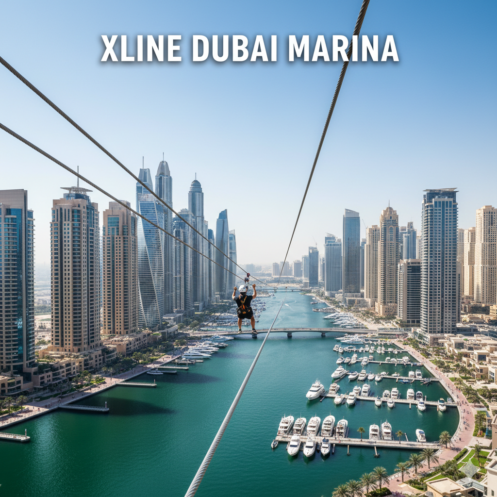 XLine Dubai Marina zipline adventure soaring over Dubai Marina with photos and videos