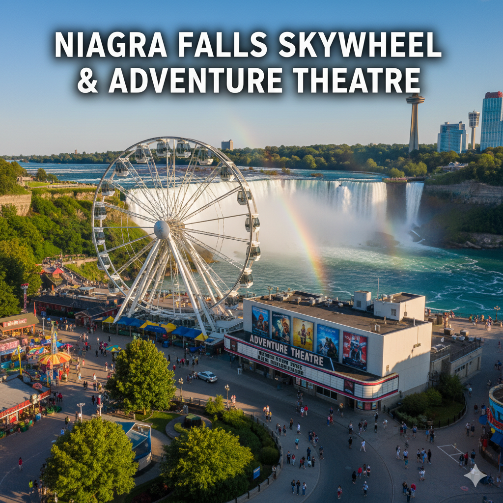 Niagara Falls SkyWheel and Adventure Theatre combo experience with panoramic views of the falls and Clifton Hill attractions in Canada